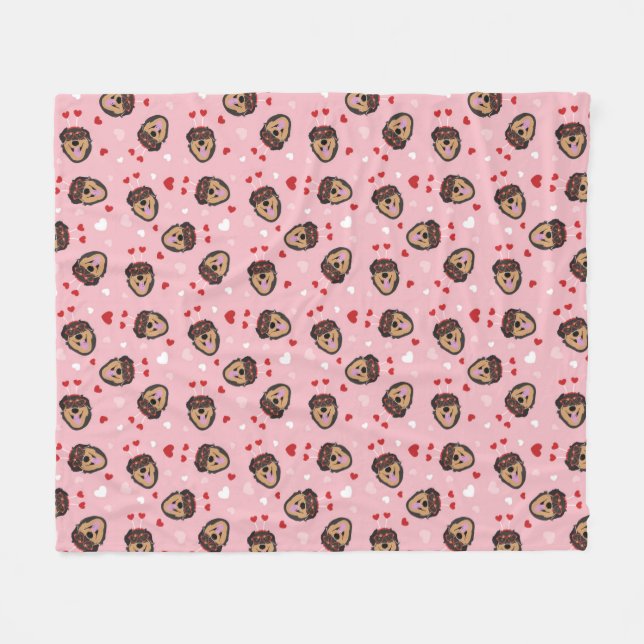 Cute Kärlek Hund Rosa Red Fleecefilt (Framsidan (Horisontell))