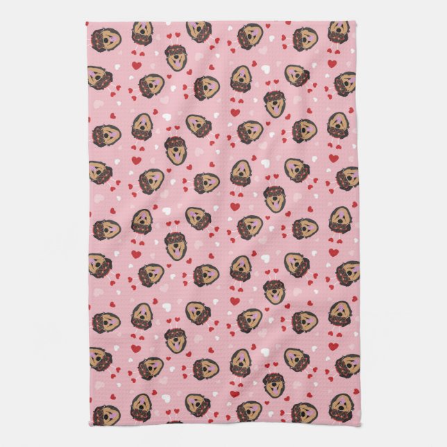 Cute Kärlek Hund Rosa Red Kökshandduk (Vertikal)