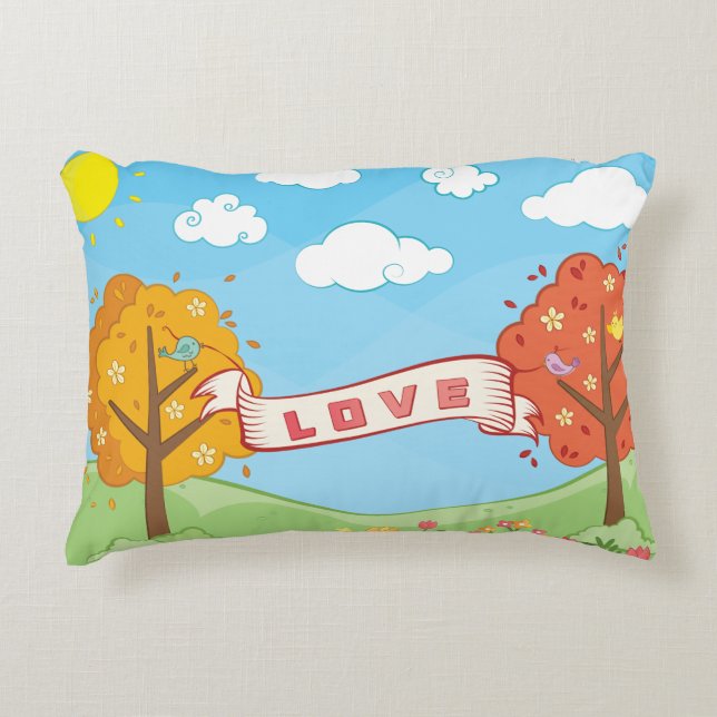 Cute Kärlek Kindness Träd Flowers Birds Barn Namn Prydnadskudde (Framsidan)