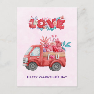 Cute Kärlek Lastbil bär Valentine Goodies Helg Vykort
