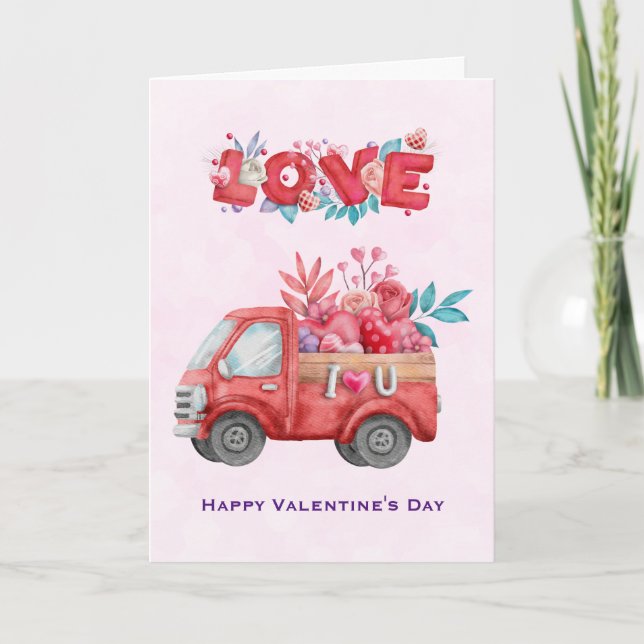 Cute Kärlek Lastbil bär Valentine Goodies Kort (Framsida)