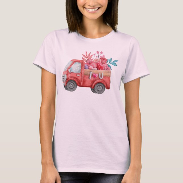 Cute Kärlek Lastbil bär Valentine Goodies T Shirt (Framsida)