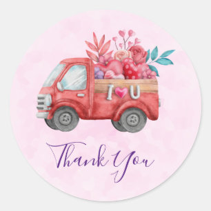 Cute Kärlek Lastbil Hearts & Flowers Cargo Tack Runt Klistermärke