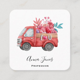 Cute Kärlek Lastbil med bärvästar och blommor Fyrkantigt Visitkort