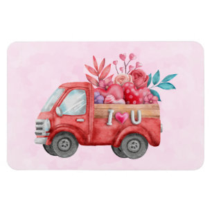Cute Kärlek Lastbil med bärvästar och blommor Magnet