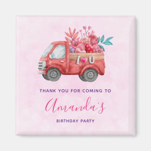 Cute Kärlek Lastbil med bärvästar och blommor Part Magnet