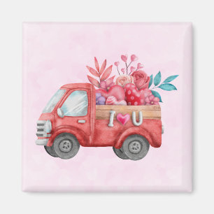 Cute Kärlek Lastbil med hjärtklastad vattenfärg Magnet