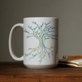 Cute kärlek Livets träd Art White Teal Blue Hearts Kaffemugg
