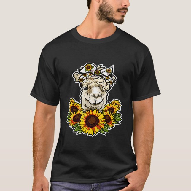 Cute Kärlek Llama Solrosdecor Alpaca T Shirt (Framsida)