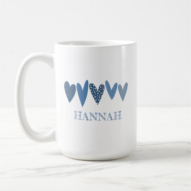 Cute Kärlek Namn Hearts Cobalt Navy Blue Kaffemugg (Vänster)