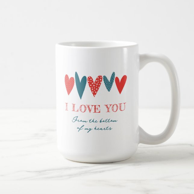Cute Kärlek Namn Hearts Red Teal Coffee Mugg (Höger)