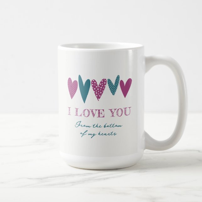 Cute Kärlek Namn Hearts Teal Turcos Kaffemugg (Höger)