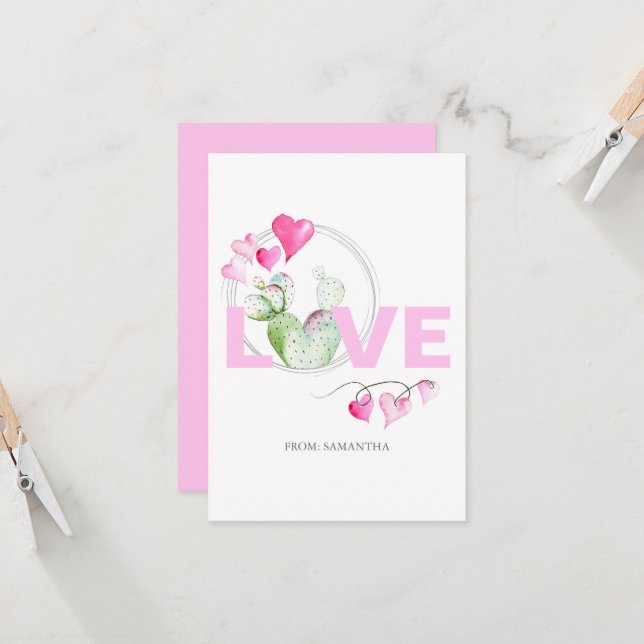 Cute Kärlek och Cactus Kids Classroom Valentine Ca (Fram/Back In Situ)