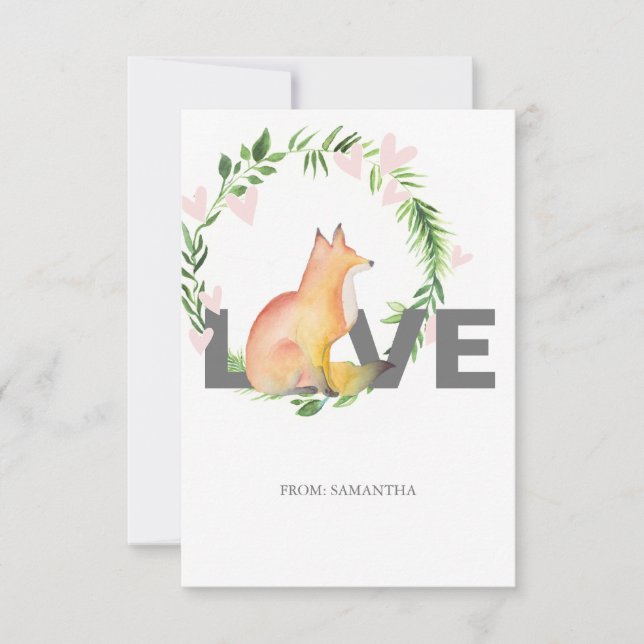 Cute Kärlek och Fox Kids Classroom Valentine Card (Framsida)
