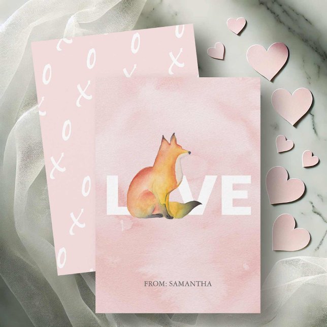 Cute Kärlek och Fox Kids Valentineser (Fox Valentines day cards watercolor art by Victoria Grigaliunas of Do Tell A Belle)