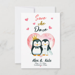 Cute Kärlek Penguin Bröllop spara datum Datumet