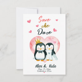 Cute Kärlek Penguin Bröllop spara datum Spara Datumet