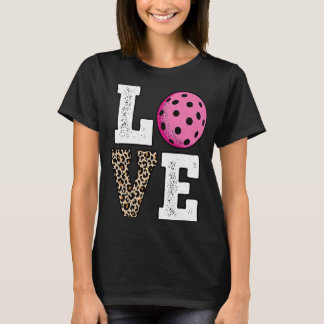 Cute Kärlek Pickleball Player Leopard Skriv ut Pic T Shirt