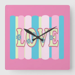 Cute Kärlek Quote Feminine Pastel Rosa Gult Blue Fyrkantig Klocka