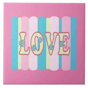 Cute Kärlek Quote Pastel Rosa Gult Blue Design Kakelplatta