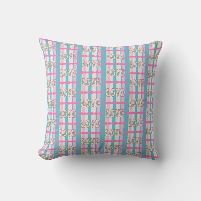Cute Kärlek Quote Pastel Rosa Gult Blue Mönster Kudde (Framsida)