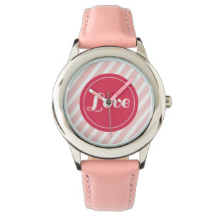 Cute Kärlek Red Circle Rosa Rand Girly Valentine Armbandsur