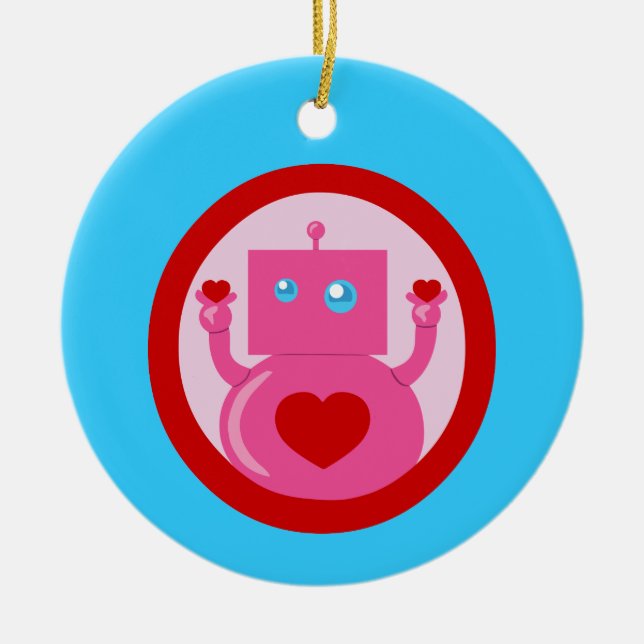 Cute Kärlek Robot Julgransprydnad Keramik (Framsidan)
