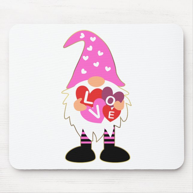 Cute KÄRLEK Rosa Heart Valentine Gnome Musmatta (Framsidan)
