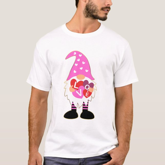 Cute KÄRLEK Rosa Heart Valentine Gnome T Shirt (Framsida)
