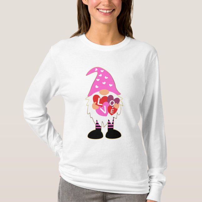 Cute KÄRLEK Rosa Heart Valentine Gnome T Shirt (Framsida)