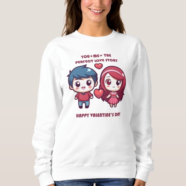 Cute Kärlek Story för Valentine T Shirt (Framsida)