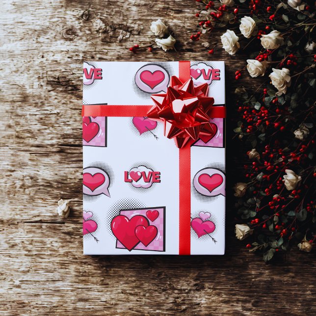 Cute kärlek tecknad bok stil, svarta hjärtklaffar  presentpapper (Skapare uppladdad)