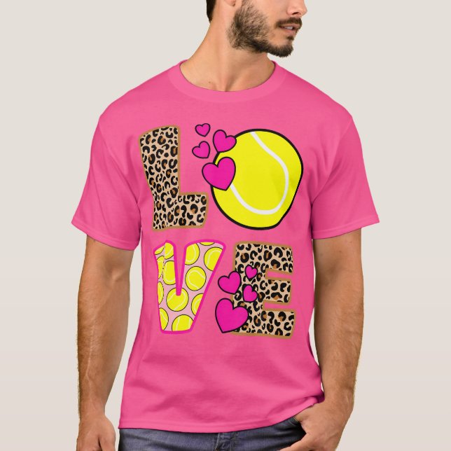 Cute Kärlek tennis Leopard Skriv ut Women Girls Te T Shirt (Framsida)