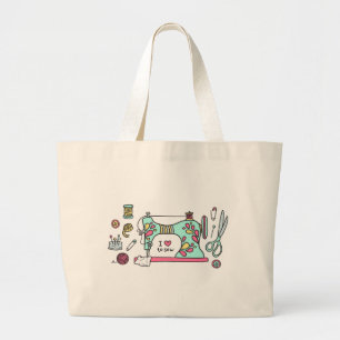 Cute Kärlek to Sew Sewing Illustration Jumbo Tygkasse