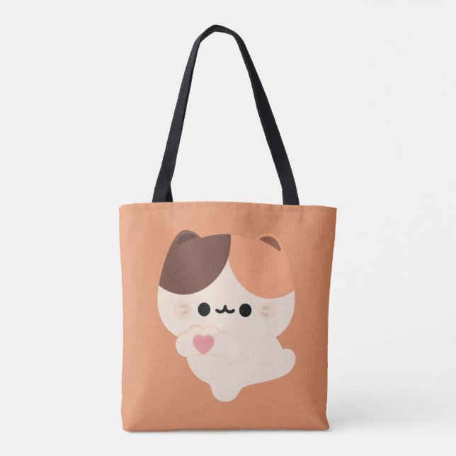 Cute Kärlek Tortie Cat Tygkasse (Baksida)