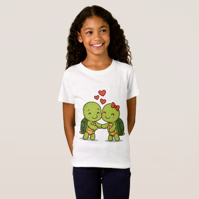 Cute Kärlek Turtles | Tecknad par T Shirt (Hel framsida)