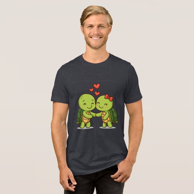 Cute Kärlek Turtles | Tecknad par T Shirt (Framsida Full)