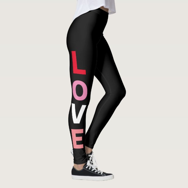 Cute Kärlek Typography Red Rosa Black Valentines Leggings (Höger)
