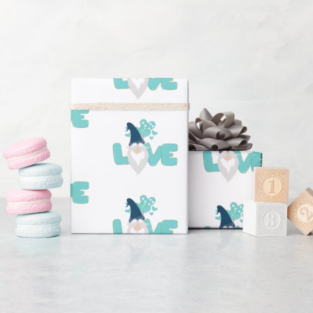 Cute kärlek Valentines day Gnome Teal Blue White Presentpapper (Baby Shower)