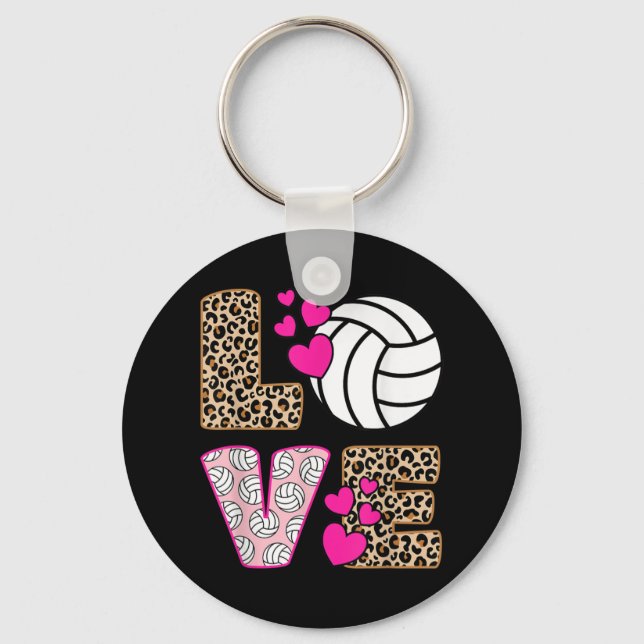 Cute Kärlek volleyball Leopard Skriv ut Kvinnor Da Nyckelring (Framsida)