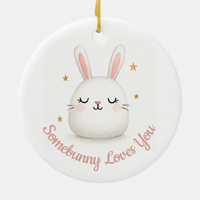 Cute Kärlek You Anpassade Bunny Julgransprydnad Keramik (Baksidan)