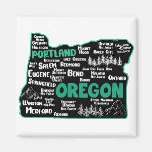 Cute karta i Oregon, Portland, Salem, Eugene Magnet