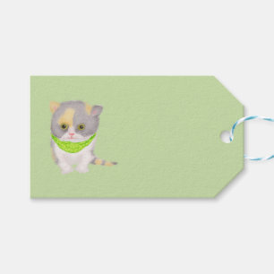 Cute Katie Kitten grönt märkre Presentetikett