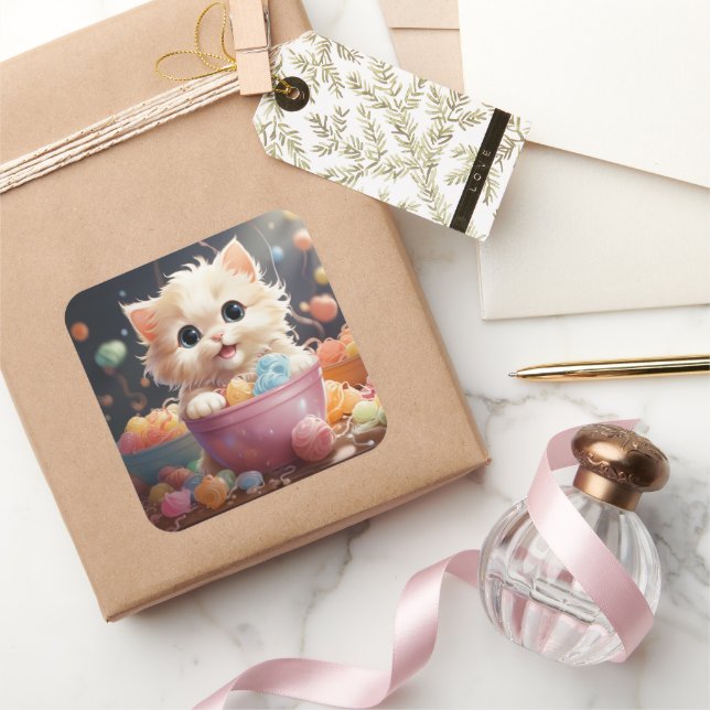 Cute-kattdekal Fyrkantigt Klistermärke (Gifting)