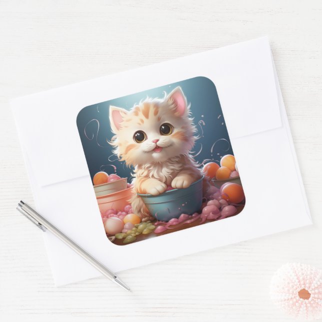 Cute-kattdekal Fyrkantigt Klistermärke (Kuvert)