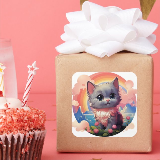 Cute-kattdekal Fyrkantigt Klistermärke (Fest)