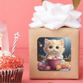 Cute-kattdekal Fyrkantigt Klistermärke