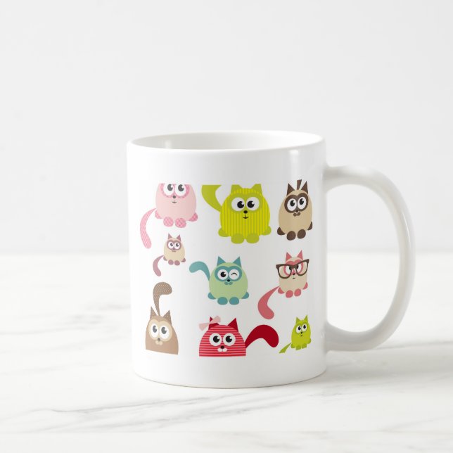 Cute-katter,killing mönster,färglös,lycklig,roligt kaffemugg (Höger)