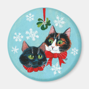 Cute-katter, mistletojulvintern snö magnet