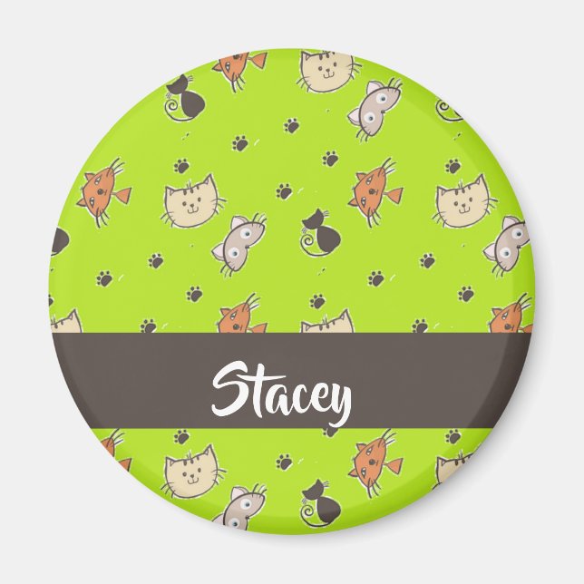 Cute-katter på grönten magnet (Framsidan)